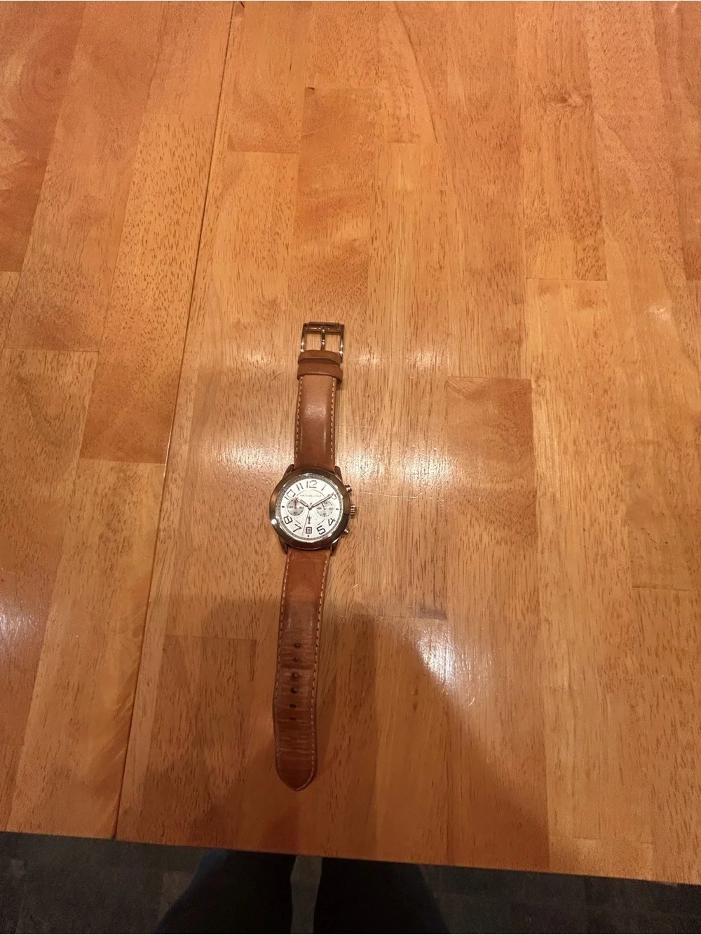 Michael Kors Rose Gold Tone Chronograph Watch with Brown Leather Strap